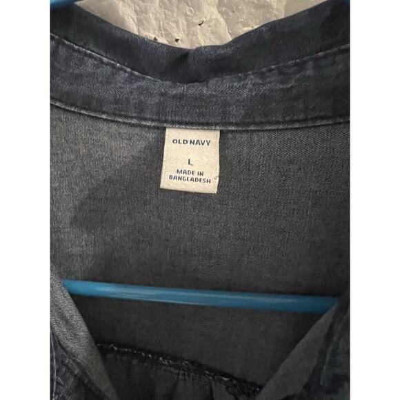 OLD NAVY Shirt Dress L Dark Wash Chambray Denim Shirt Tail Hem Tunic Western EUC - Picture 3 of 6